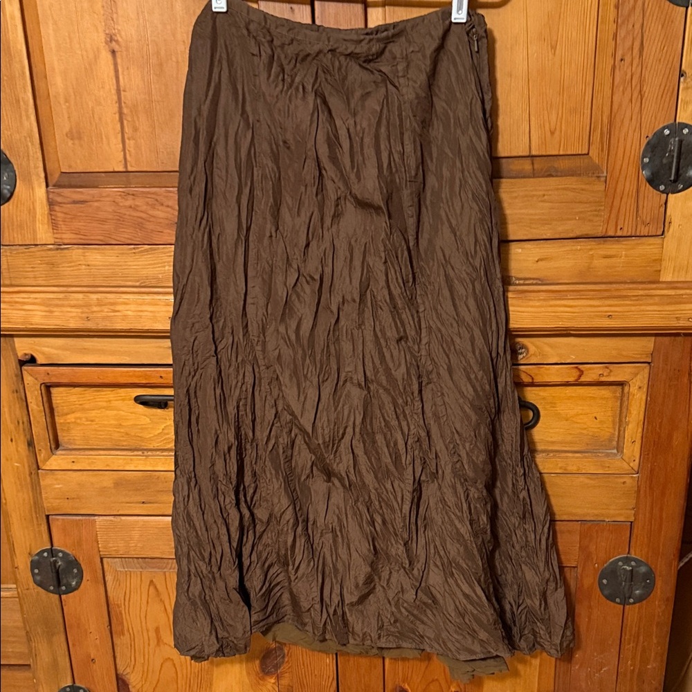 J. Jill Chocolate Brown Silk Crinkle Skirt